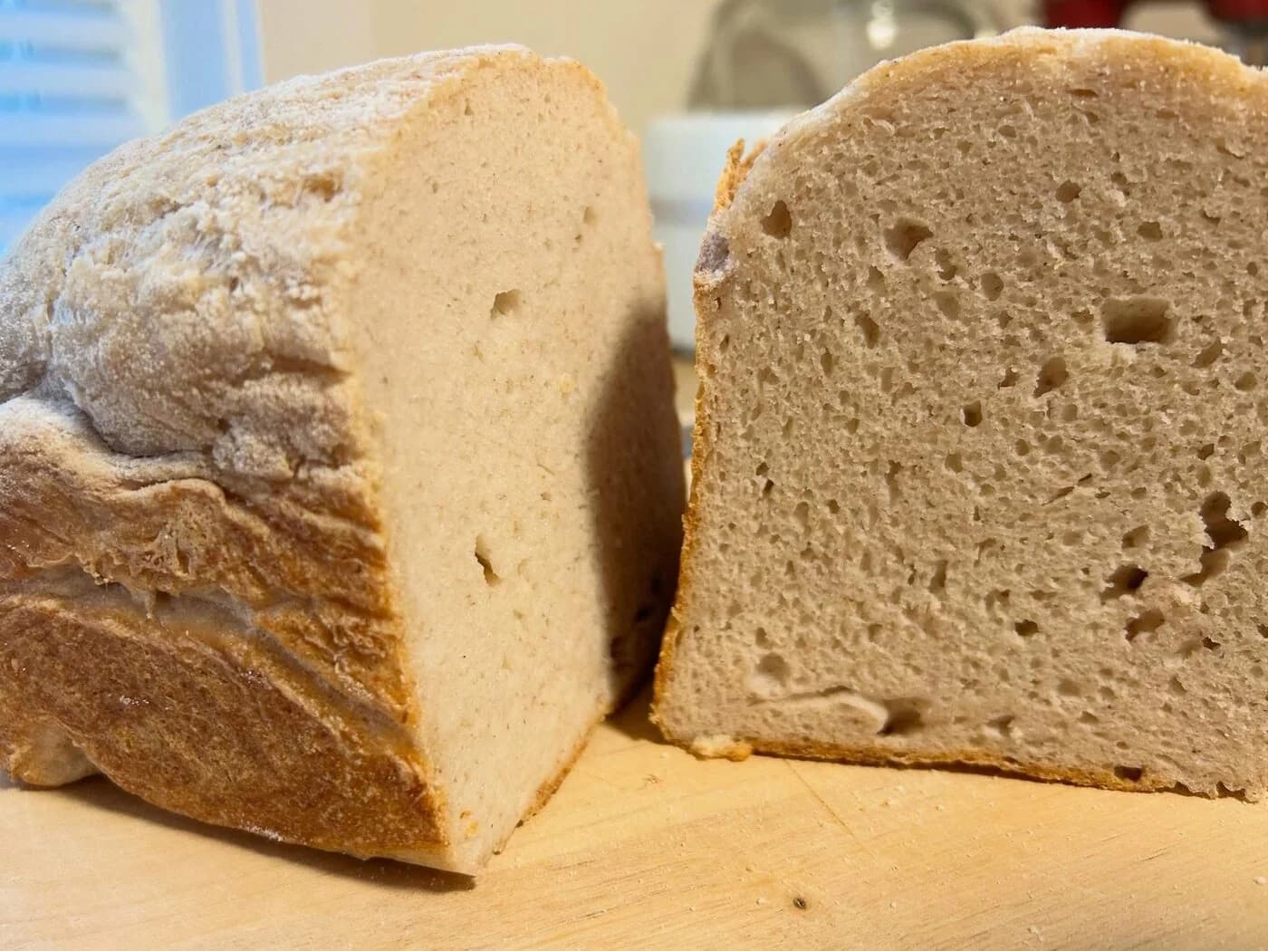 Gluten-free sourdough sandwich loaf, whole and cross-section
